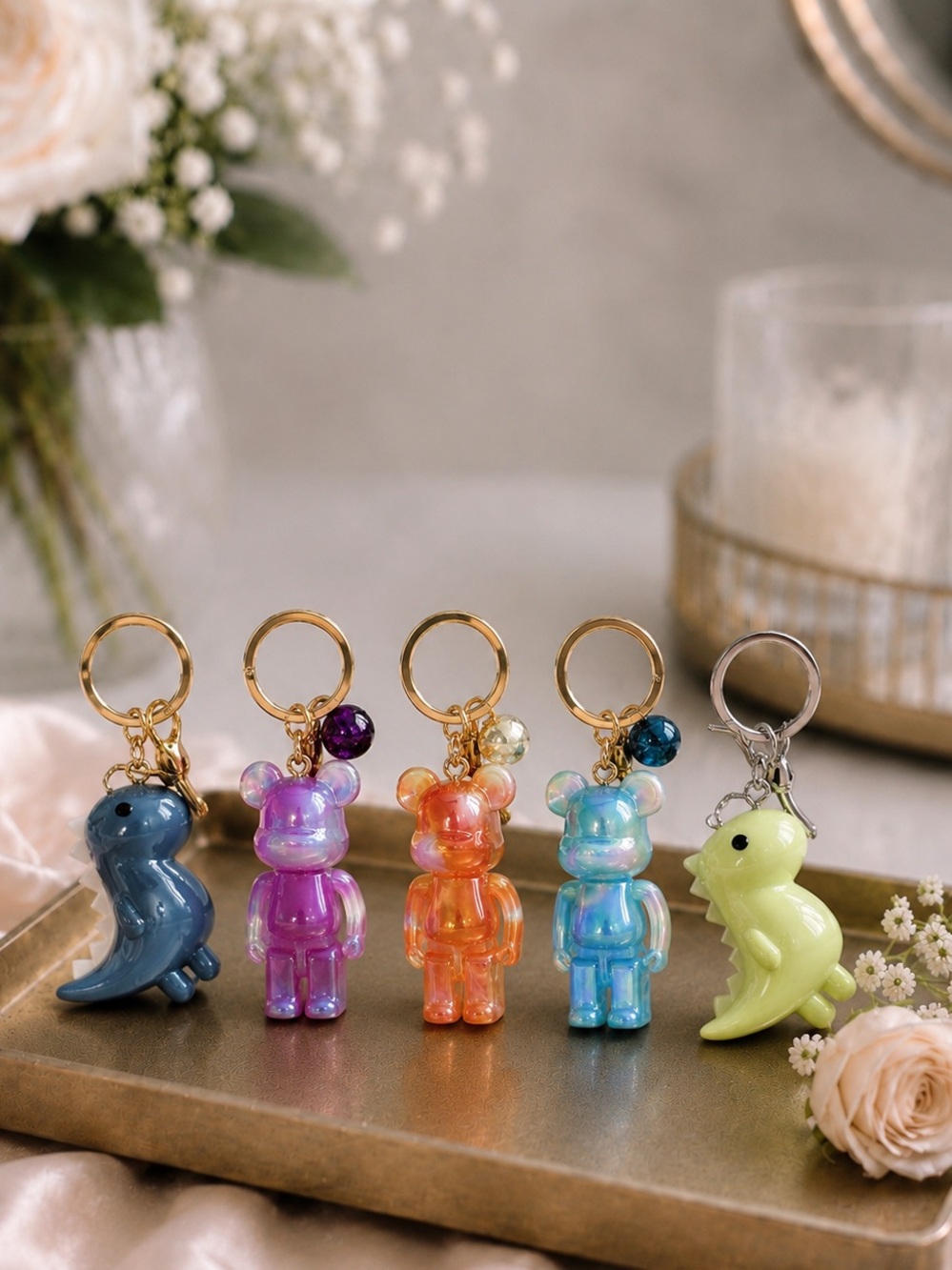 Colorful Bear or Dinosaur Keychain